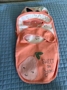 Carter's Coral Pear Applique Baby Bib Set